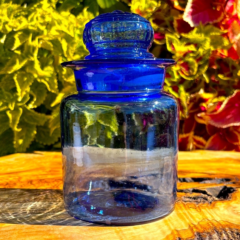 Vintage Cobalt Blue Japanese Takahashi Glass Apothecary Jar